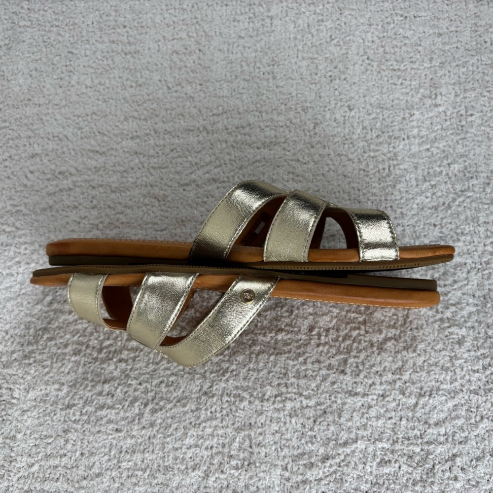 Ugg Sandals Womens 11 Gold Metallic Teague Slip On Slides Slippers Flats - Picture 3 of 15